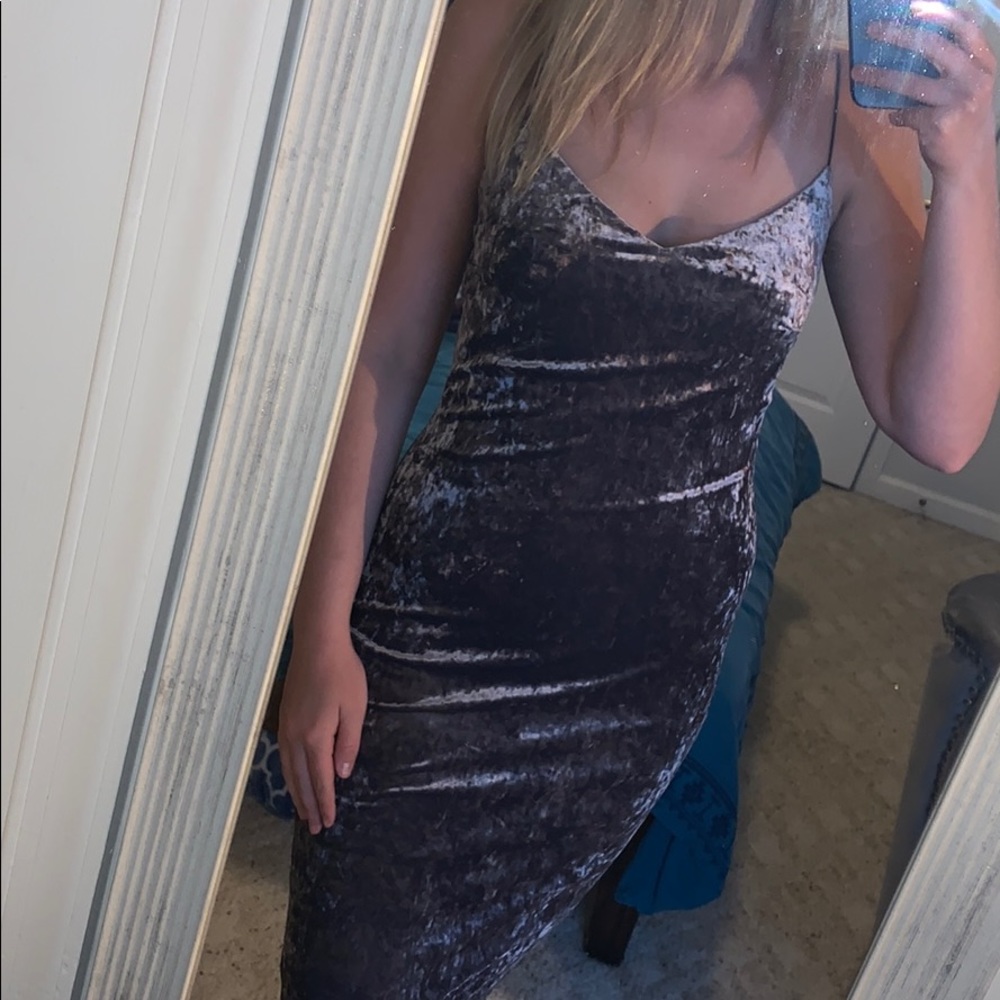 Long, velvet party dress.